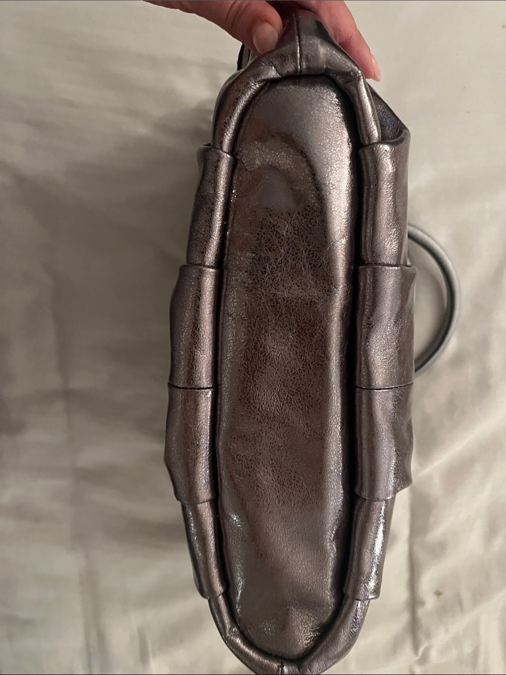 Coach Metallic Pewter Leather Shoulder Satchel - Pewter Madison Collection - Picture 3 of 5